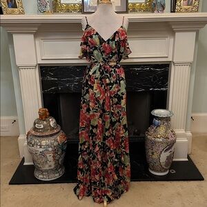 Ralph Lauren Black and Red Floral Maxi Dress